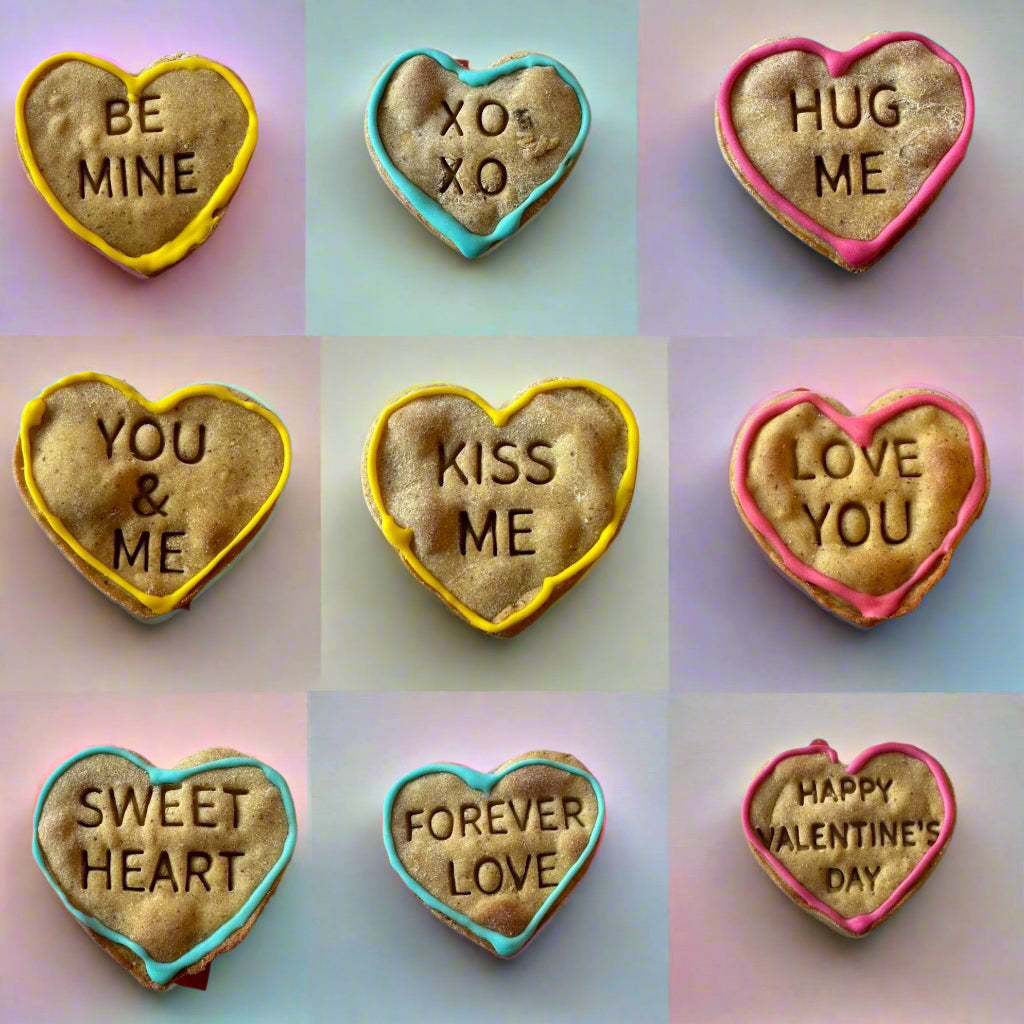A selection of love heart dog biscuits