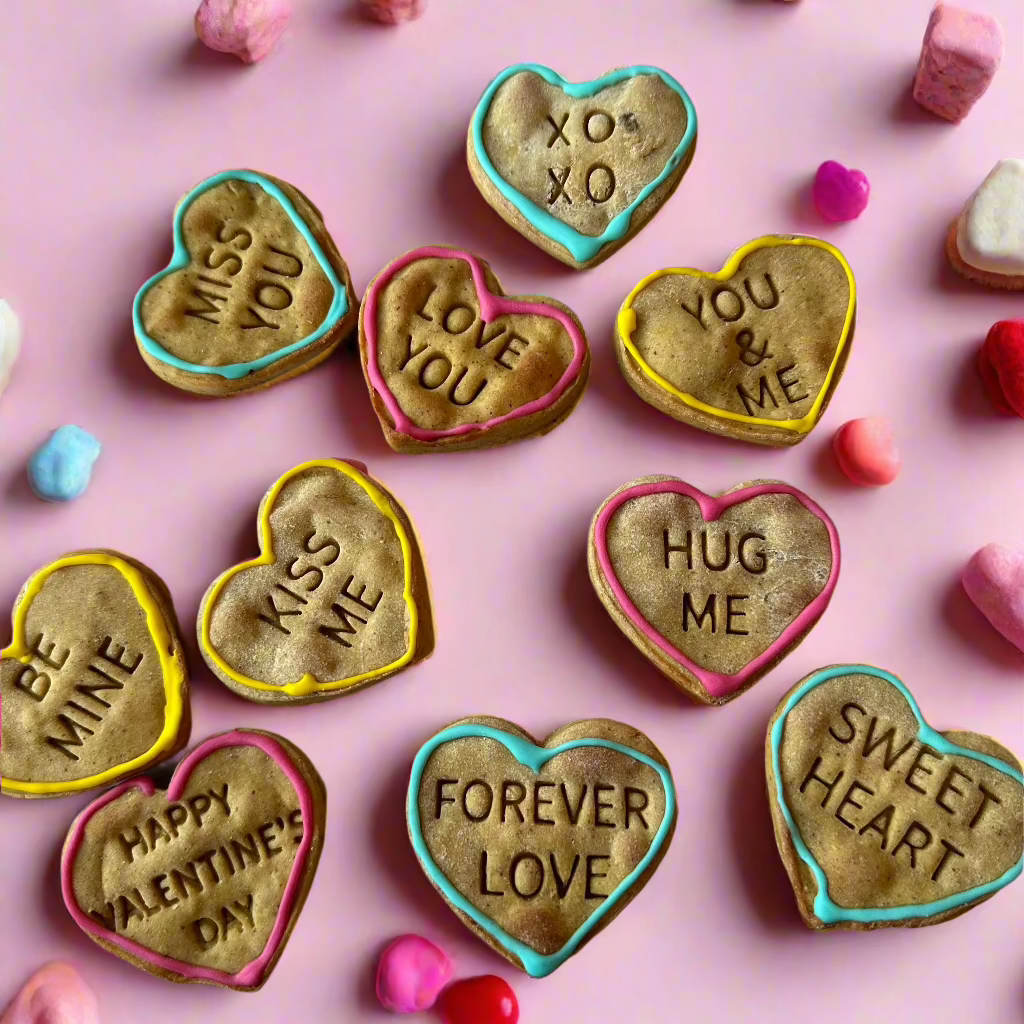 A selection of love heart dog bicuits
