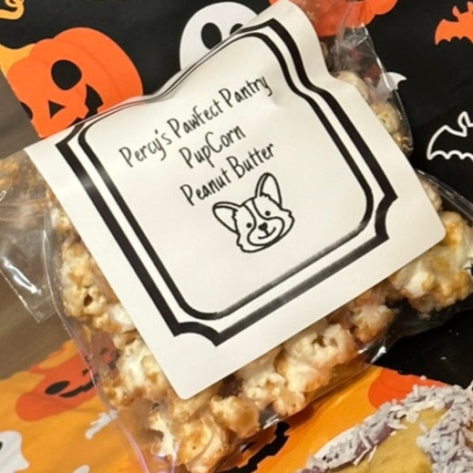 A packet of pupcorn with label