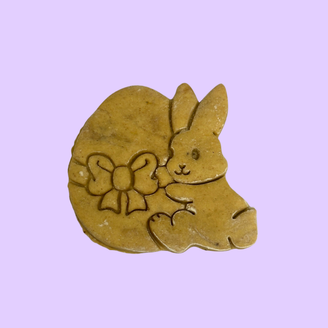 Easter Egg Snuggle Bunny dog biscuit handmade by Percy’s Pawfect Pantry