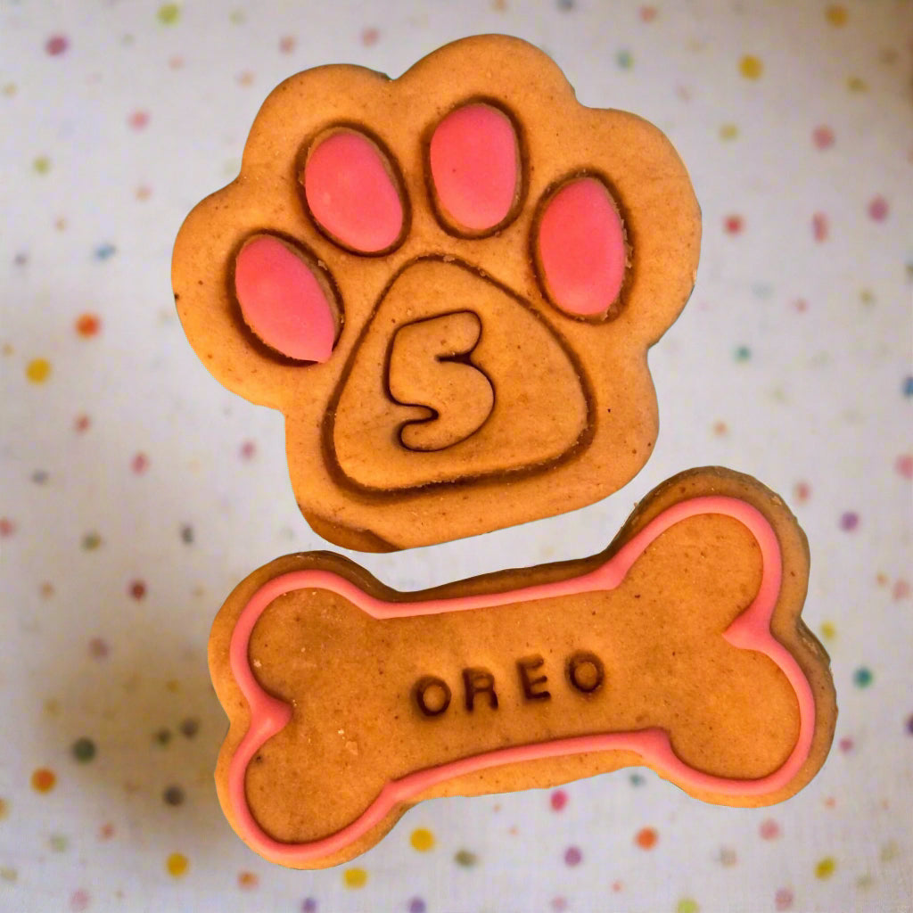 Small personalised birthday and Gotcha Day dog biscuits with name and age