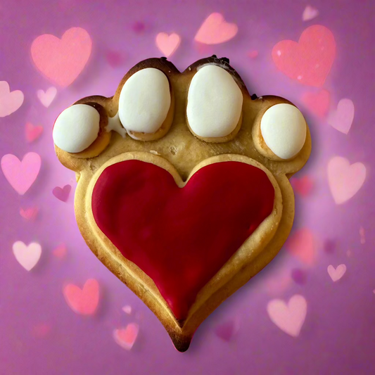Always Paws heart paw print dog biscuits with iced heart centres