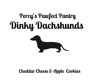 Percy’s Pawfect Pantry packaging with Dinky Dachshund dog biscuits inside