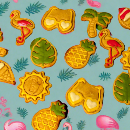 A selection of tropical themed dog biscuits